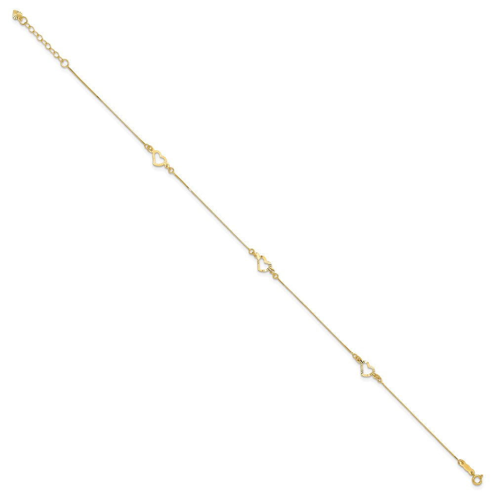 14k Diamond-cut Heart 10in Plus 1in ext. Anklet