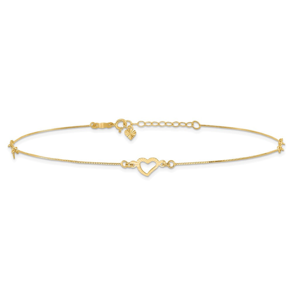 14k Diamond-cut Heart 10in Plus 1in ext. Anklet