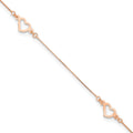 14k Rose Gold  Adjustable Fancy Heart 9in Plus 1in Ext. Anklet