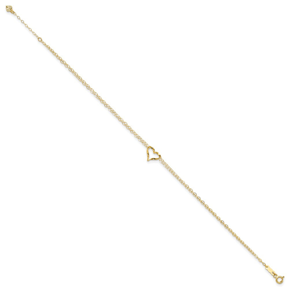 14k Double Strand Heart 10in Plus 1in ext. Anklet