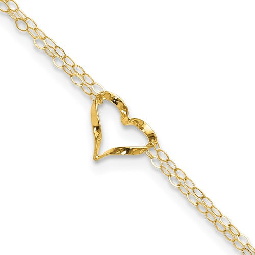 14k Double Strand Heart 10in Plus 1in ext. Anklet