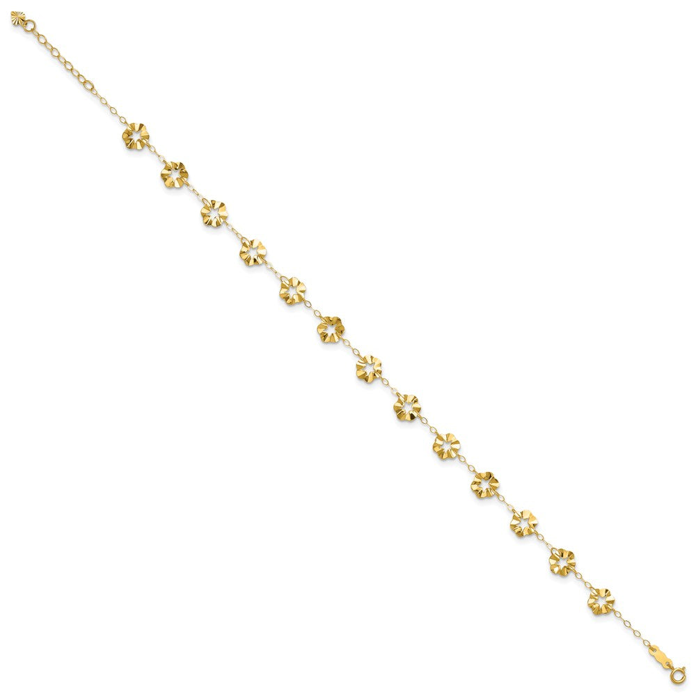 14k Adjustable Flower 10in Plus 1in ext. Anklet
