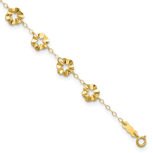 14k Adjustable Flower 10in Plus 1in ext. Anklet