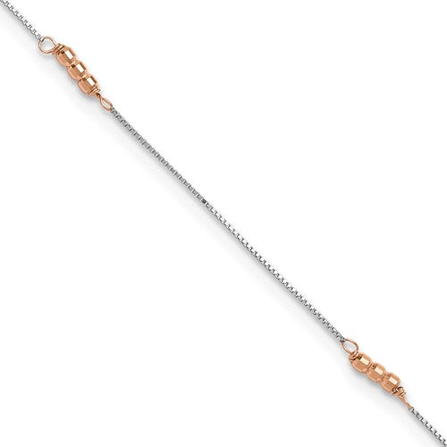 14K Two-Tone Mirror Beaded 9in Plus 1in ext. Anklet