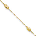 14k Polished Puffed Rice Bead 10in Plus 1in ext. Anklet