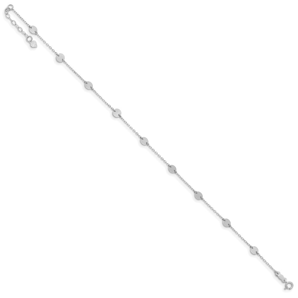 14K White Gold  Polished Disc 9in Plus 1in ext. Anklet
