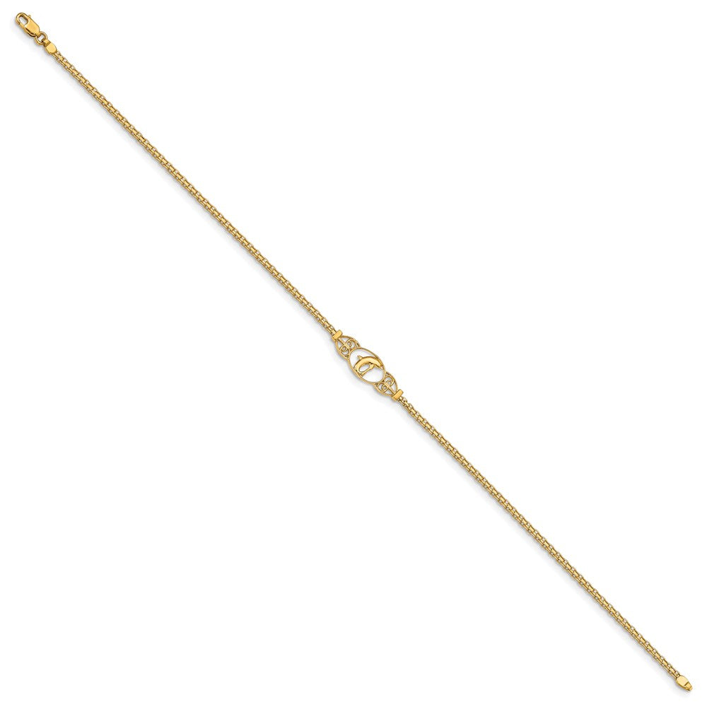 14k Polished Dolphin 10in Anklet