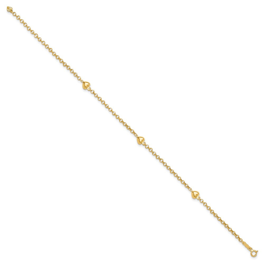 14k Puff Heart 9in Anklet