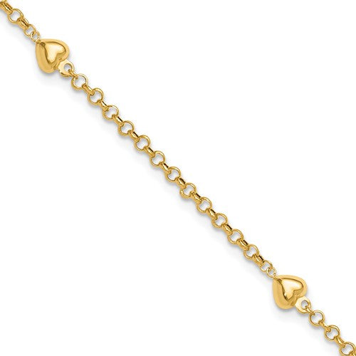 14k Puff Heart 9in Anklet