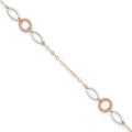 14k Tri-color Circle and Oval 9in Plus 1in ext. Anklet