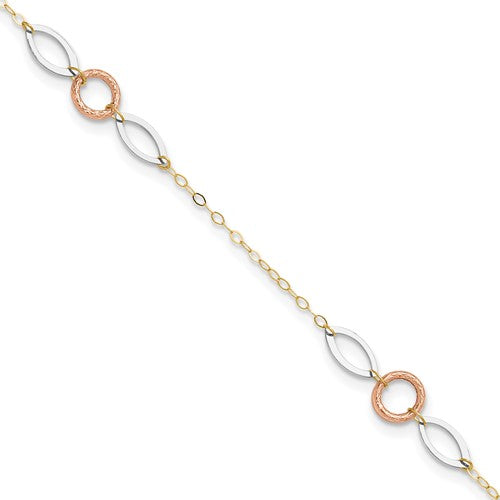 14k Tri-color Circle and Oval 9in Plus 1in ext. Anklet