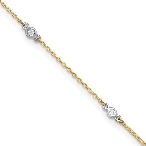 14k Two-tone CZ 9in Plus 1in ext. Anklet