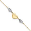 14K Two-tone Diamond-cut Puffed Heart LOVE 10in Plus 1in ext. Anklet