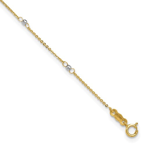 14k Two-tone Cable with Mirror Beads 9in Plus 1in Ext. Anklet