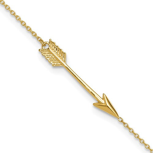 14K Polished Arrow 10in Plus 1in ext. Anklet