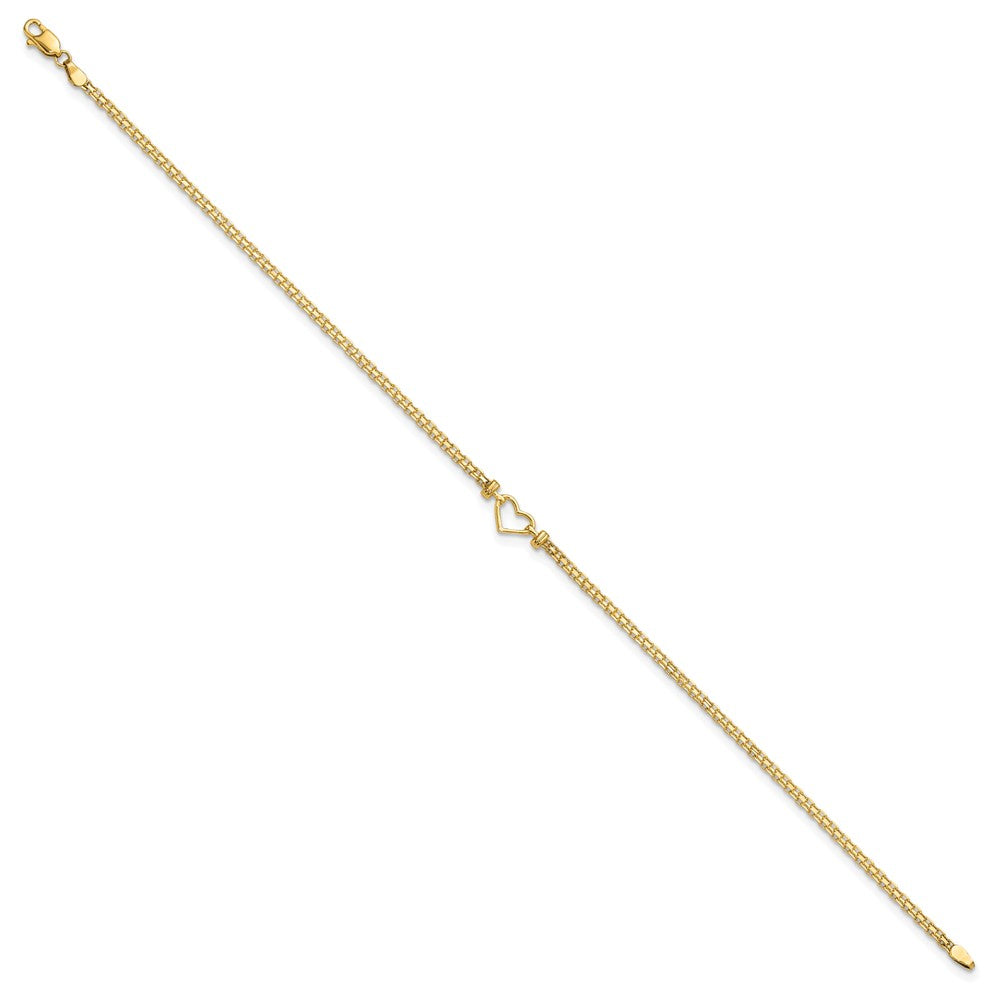 14k Polished Open-Heart 10inch Anklet