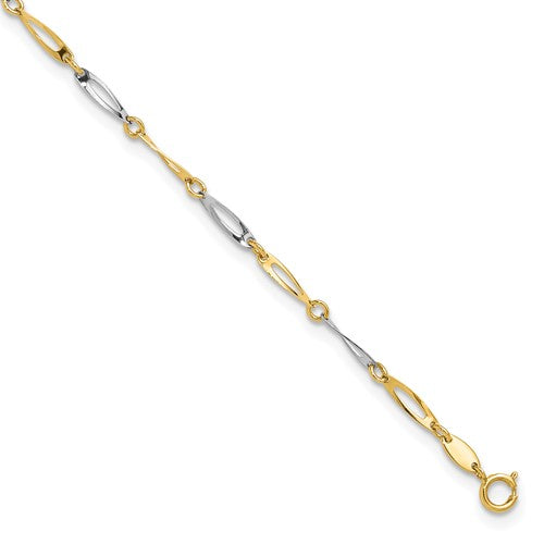 14k Two-Tone Polished Link 9.25 Plus 1in ext. Anklet