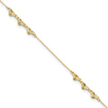 14K Diamond-cut Hearts 9in Plus 1in ext  Anklet