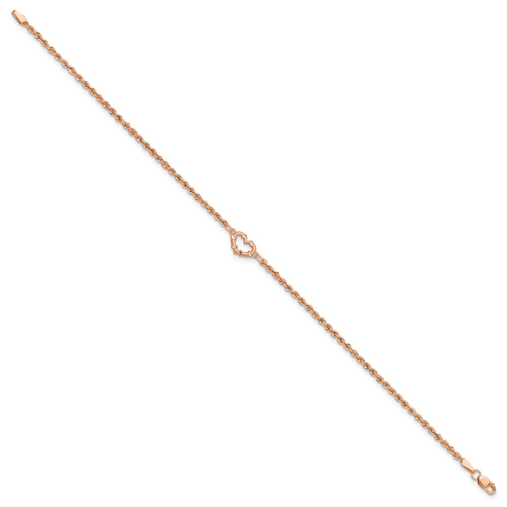 14k Rose Gold Diamod-cut Rope with Heart 9in Anklet