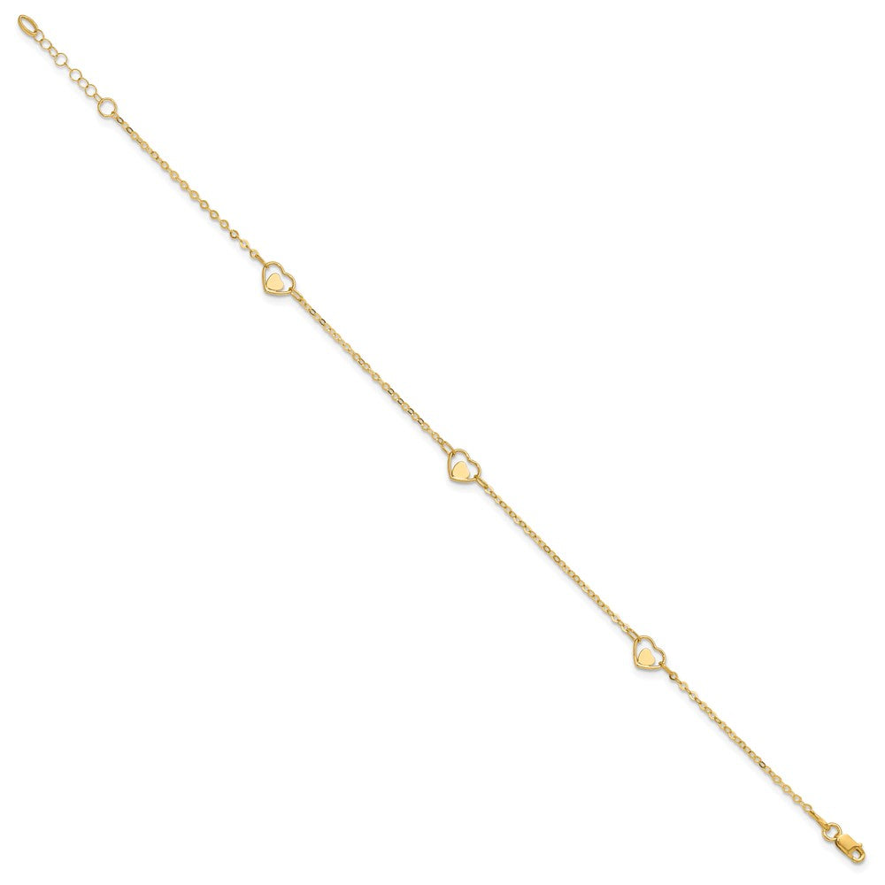 14K Polished Heart 9in Plus 1in ext Anklet