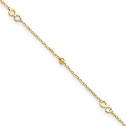 14K Polished Infinity 9in Plus 1in ext Anklet