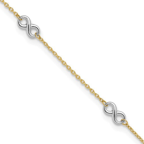14K Two-tone Polished Infinity 10in Plus 1 in ext. Anklet