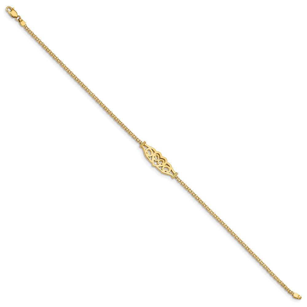14k Polished Filigree Heart 10inch Anklet