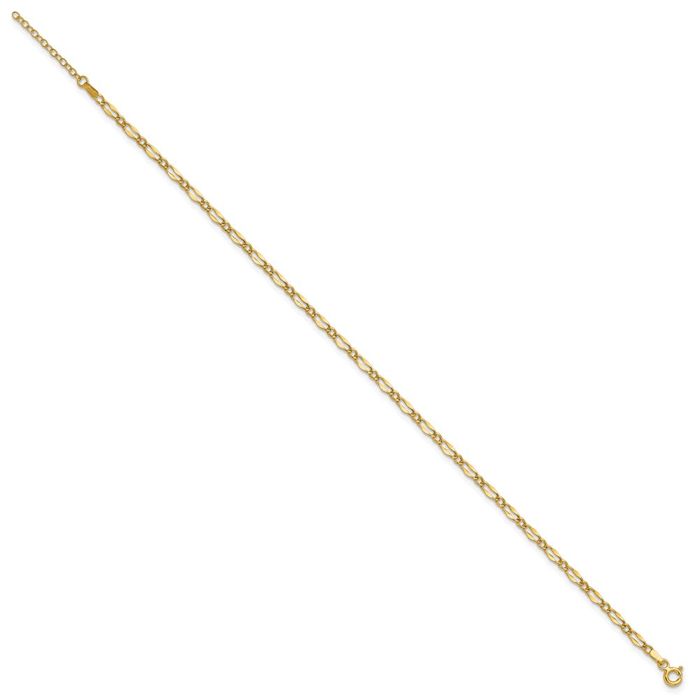 14K Polished Fancy Link 9in Plus 1in extension Anklet