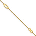 14k Polished Infinity and Heart 9in Plus 1in ext Anklet