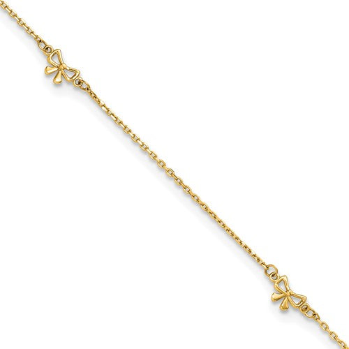 14k Polished Bows 9in Plus 1in ext. Anklet
