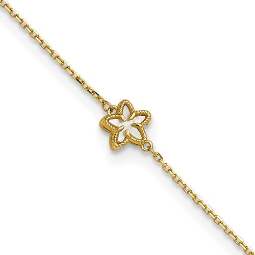 14K Polished Mother of Pearl Flower 9in Plus 1in ext. Anklet