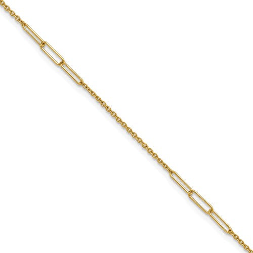 14k Polished Paper Clip Link 9in Plus 1in ext Anklet
