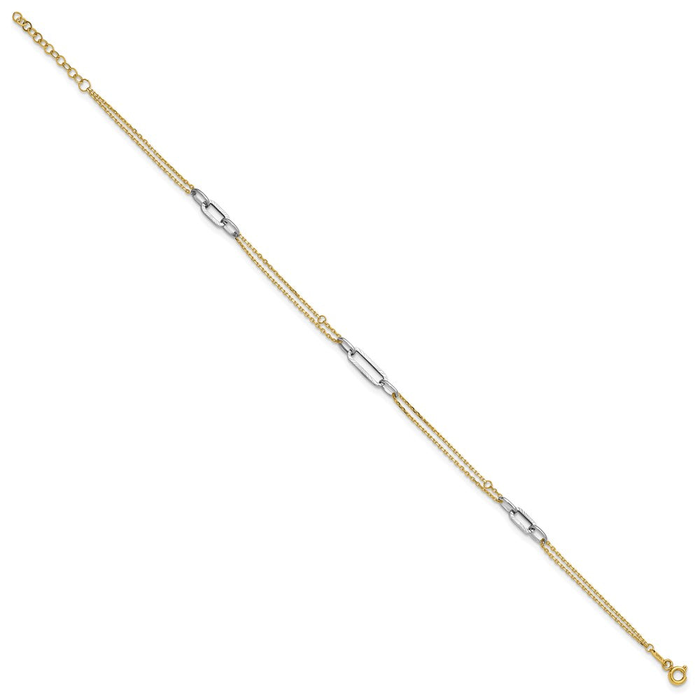 14K Two-tone Polished and D/C 9in Plus 1in ext Anklet