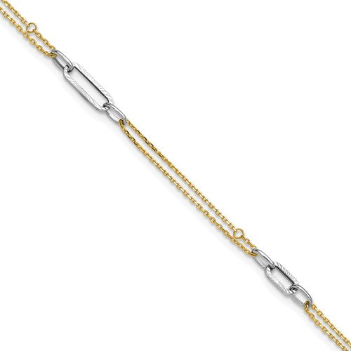 14K Two-tone Polished and D/C 9in Plus 1in ext Anklet