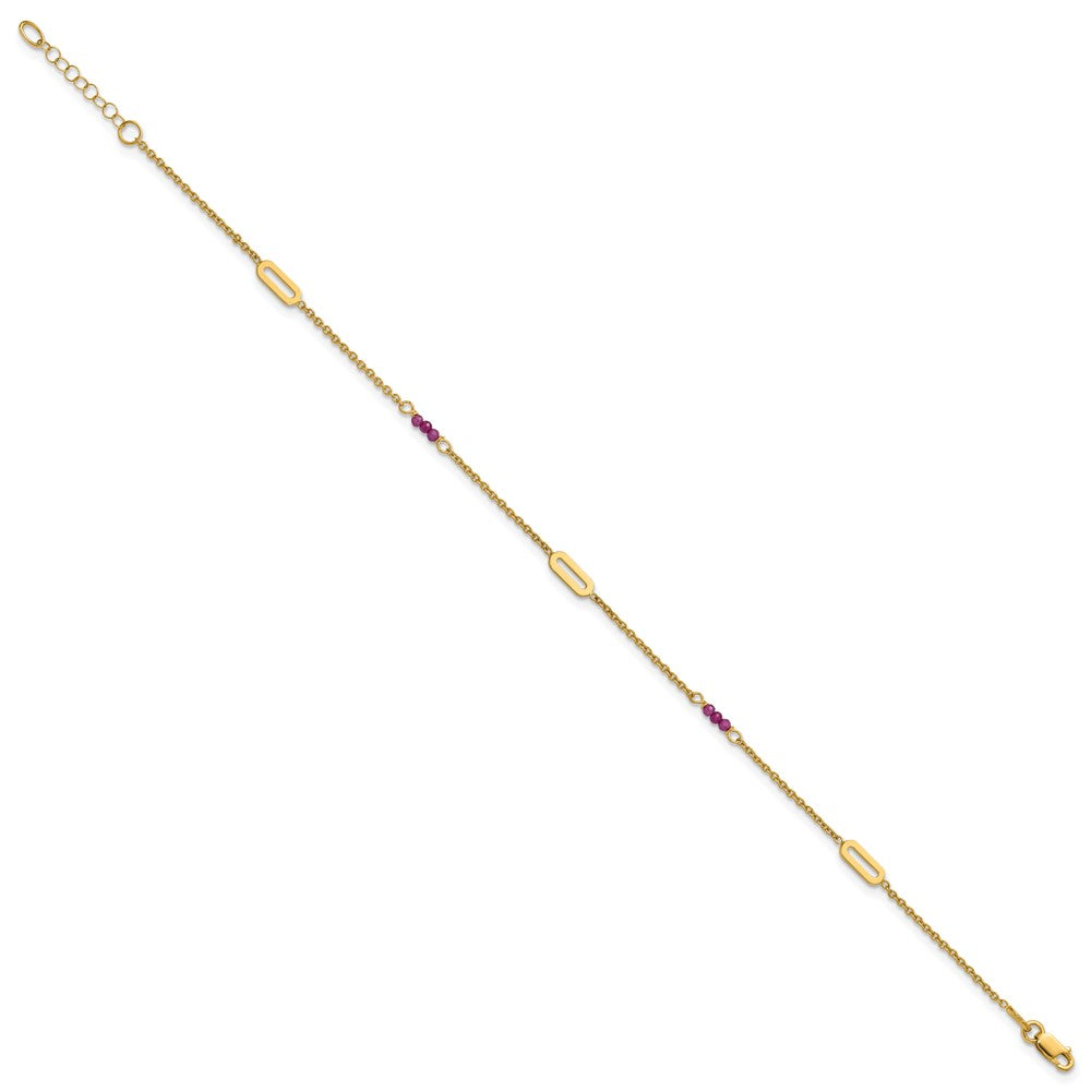 14k Polished Red Corundum 9in Plus 1in ext Anklet