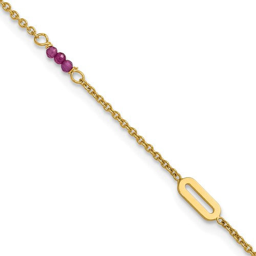 14k Polished Red Corundum 9in Plus 1in ext Anklet