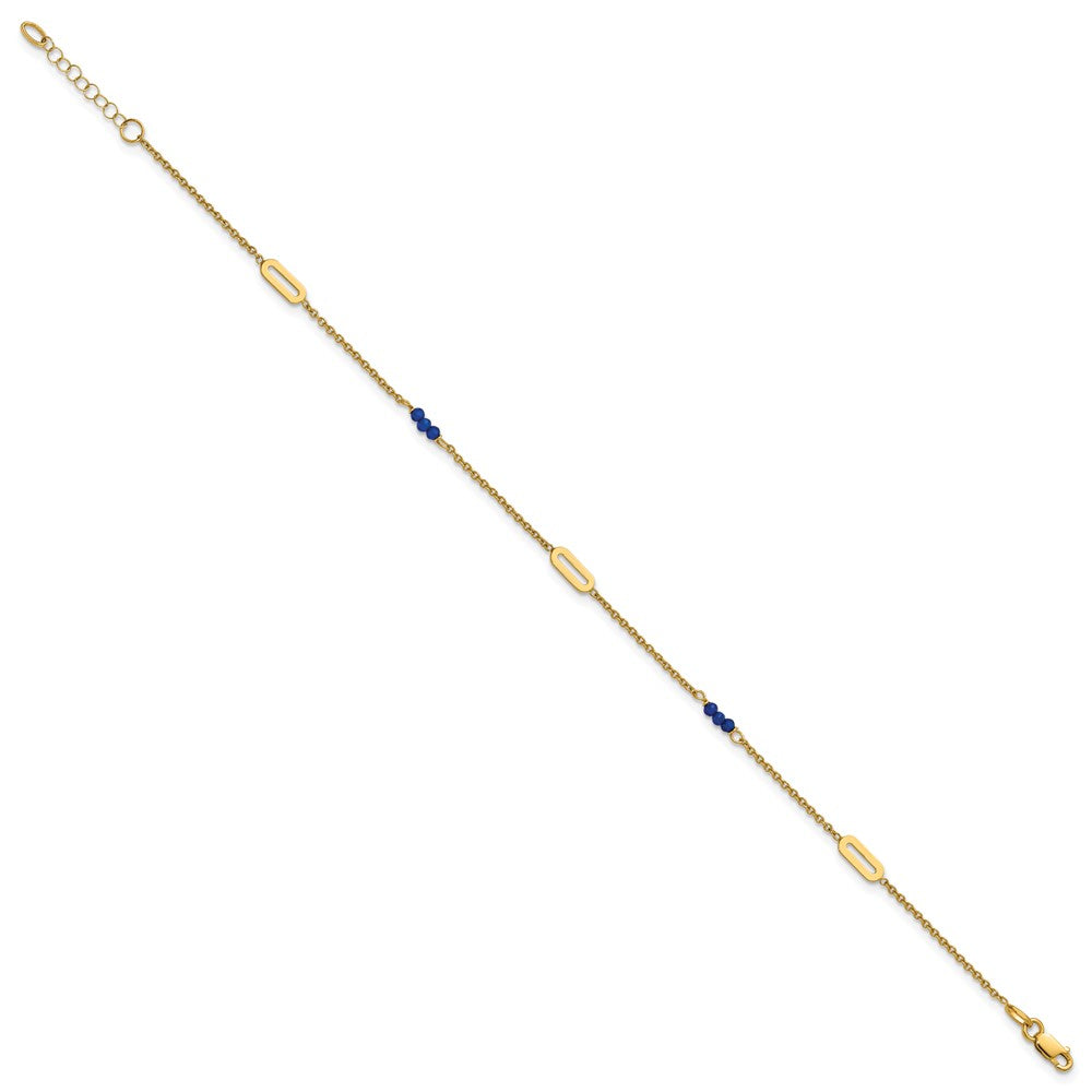 14k Polished Blue Spinel 9in Plus 1in ext Anklet
