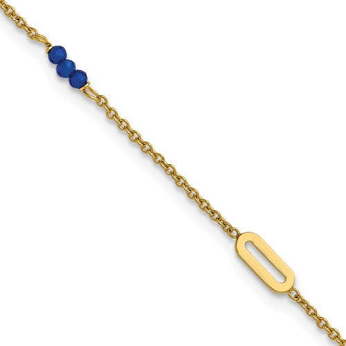 14k Polished Blue Spinel 9in Plus 1in ext Anklet