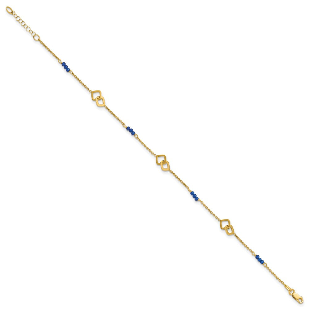 14k Polished Blue Spinel 9in Plus 1in ext Anklet