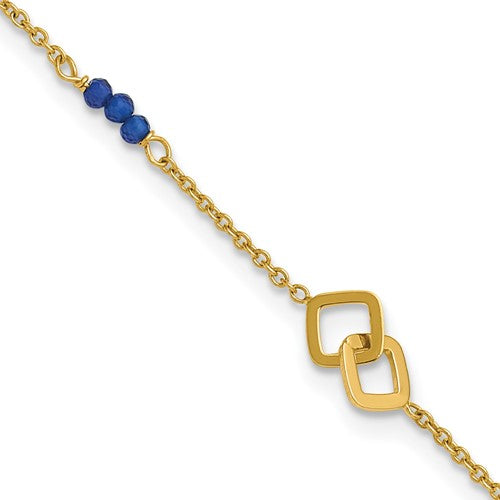 14k Polished Blue Spinel 9in Plus 1in ext Anklet