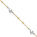 14K Two-tone Polished Bead & Dolphin 9in Plus 1in ext Anklet