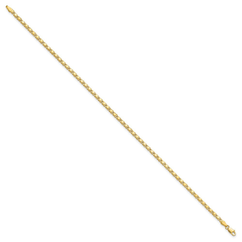 14k Polished Double-Sided Heart 9in Anklet