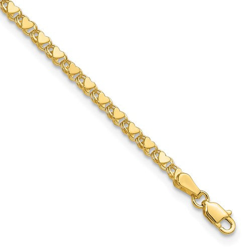 14k Polished Double-Sided Heart 7in Bracelet