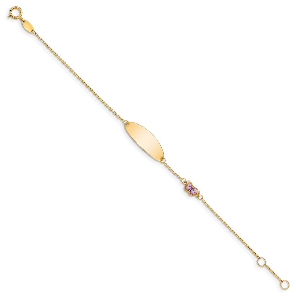 14K Children's Enamel Butterfly w/.5in ext. ID Bracelet