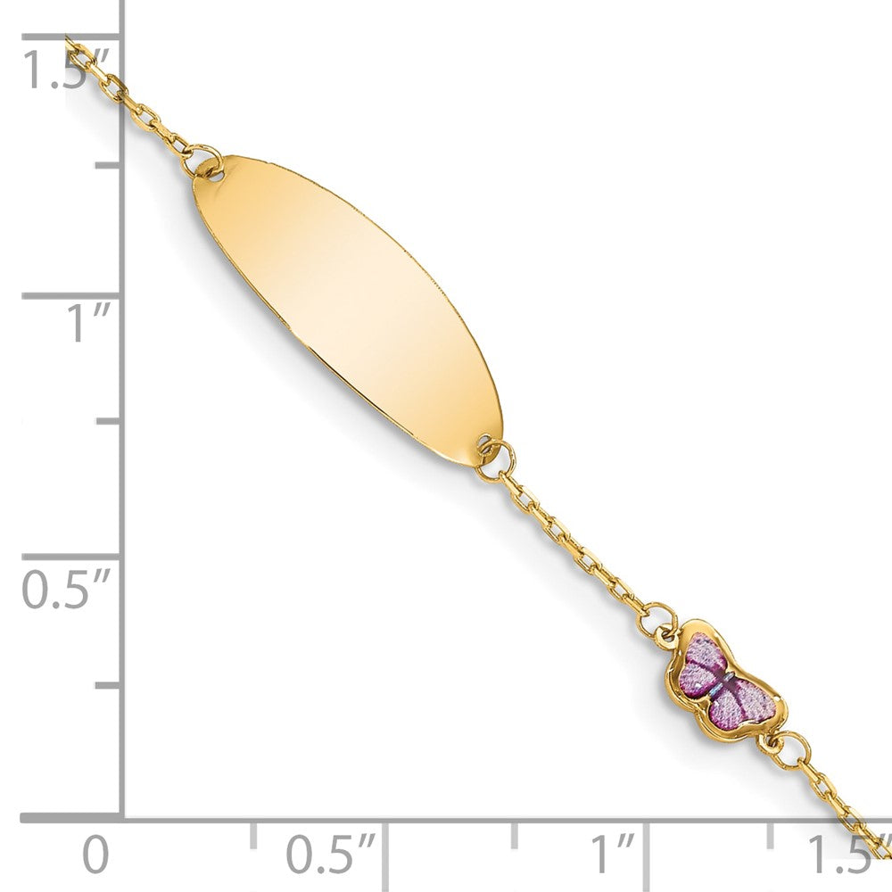 14K Children's Enamel Butterfly w/.5in ext. ID Bracelet