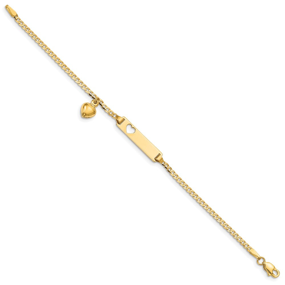 14K Cut-out Heart w/Dangling Heart Children's Curb Link ID Bracelet