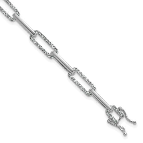 14K White Gold Polished Diamond Paperclip Link Bracelet