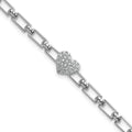 14K White Gold Polished Diamond Heart Cluster Fancy Link with 1in ext. Brac