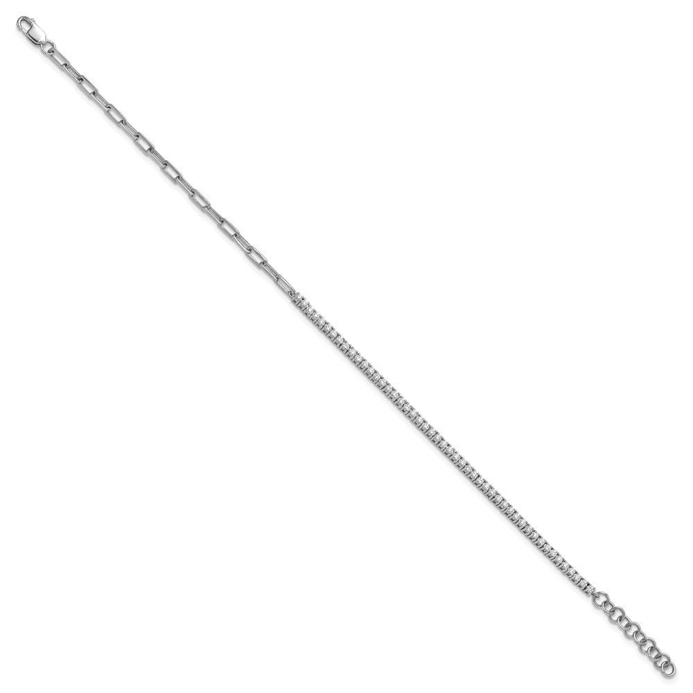 14K White Gold Polished Diamond Fancy Link with 1in ext. Bracelet