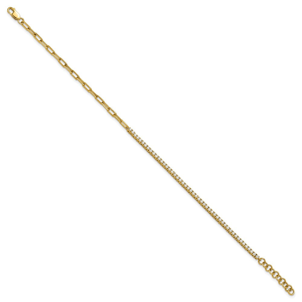 14K Polished Diamond Fancy Link with 1in ext. Bracelet